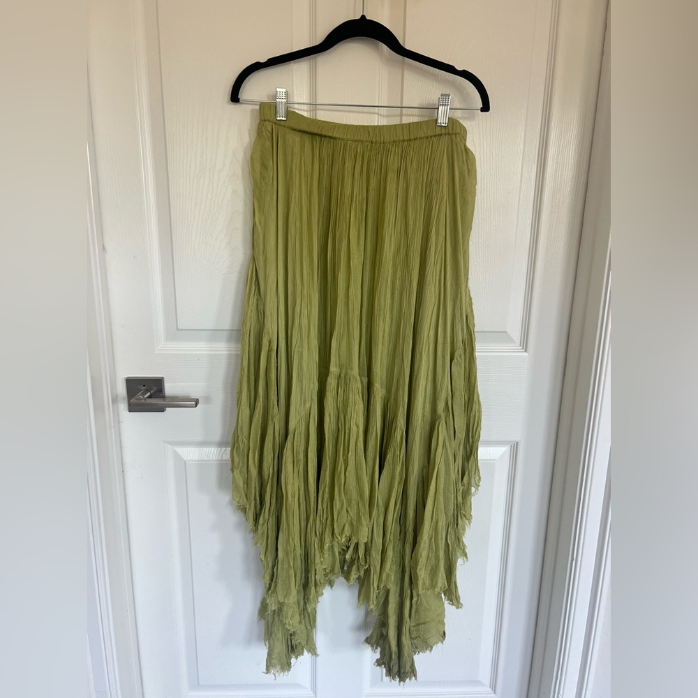 Free People Olive Green Asymmetric A-Line Maxi Skirt - Picture 2 of 2